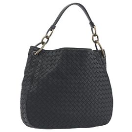 Borsa a tracolla BOTTEGA VENETA INTRECCIATO con catena in pelle nera e oro Auth 195244V