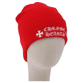 Chrome Hearts Gestrickte Wollkappe Rot Auth 196785M