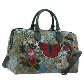 Bolso Boston GUCCI GG Supreme PVC Cuero 2way Verde Plata 409527 Auth 195254SAM
