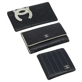 Portafoglio CHANEL in pelle Caviar Skin Set da 3 Nero CC Auth bs36694