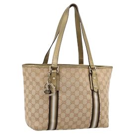 Borsa GUCCI GG Canvas Sherry Line Beige Gold 137396 Auth ka5582