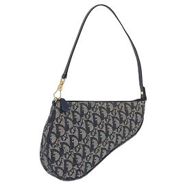 Bolso accesorio Christian Dior Trotter Canvas Saddle Navy Gold Auth 195928V