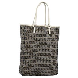 Borsa Tote FENDI Zucchino Canvas Navy Silver 8BH006 Auth 194069