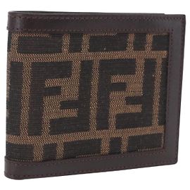 FENDI Zucca Canvas Bifold Wallet Black Brown Auth 195739V