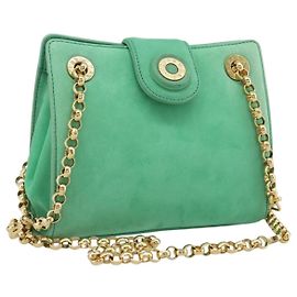Autre Marque Borsa a tracolla con catena TIFFANY&Co. Camoscio Verde Oro Auth 195577