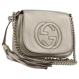 Borsa a tracolla GUCCI Soho Chain in pelle Argento Oro 323190 Auth 195411V