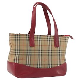 BURBERRY Nova Check Handtasche Canvas Beige Auth 195651