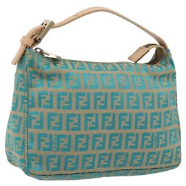 Borsa a mano FENDI Zucchino Canvas Gold Green Auth 195094A