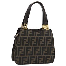 Borsa a mano FENDI Zucca Canvas Marrone Tono Oro Auth 194558V