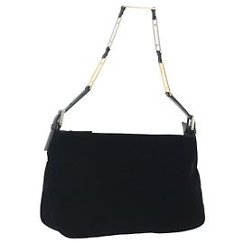 FENDI Schultertasche mit Kette Velor Black Auth 195236A