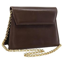 Borsa a spalla con catena Salvatore Ferragamo in pelle marrone scuro oro Auth 195566