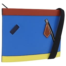 Borsa a Pochette HERMES Zip Angor in Pelle Blu Argento Auth 196795SM - Hermès
