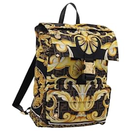 FENDI FENDACE ZUCCA Rucksack aus Nylon in Braun mit goldenen Akzenten 7VZ066 Auth BA14600SAM