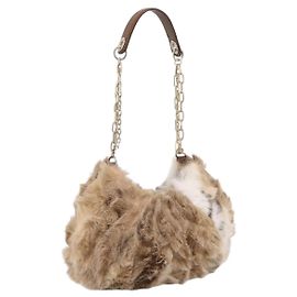 BURBERRY Schultertasche mit Kette Fell Beige Gold Auth 196269A