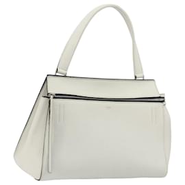 CELINE Edge Medium Hand Bag Leather White Silver Auth 194359A - Céline
