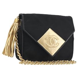 Borsa a tracolla CHANEL Matelasse con catena in raso nero e oro CC Auth 195338A