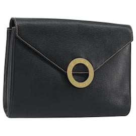 CELINE Circle Clutch Bag Leather Black Gold Auth 195006 - Céline