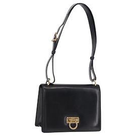 Borsa a spalla Salvatore Ferragamo Gancini in pelle nera e oro autentica bs36752