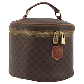 Céline CELINE Macadam Vanity Cosmetic Pouch PVC Leather Brown Gold Tone Auth 196128A