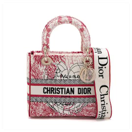 Dior Borsa Tote Lady D-Lite Medium in tela ricamata Bianco