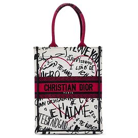 Borsa Dior DiorAmour Vertical Book Tote in tela ricamata Graffiti Bianca