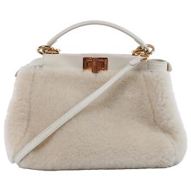 Borsa a mano 2 vie Fendi Mini Peek-a-boo in boa x pelle bianca