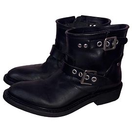 Golden Goose Stivali biker in pelle neri con fibbie