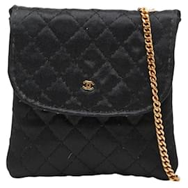 Borsa pochette Chanel Matelassé Coco Mark Mini Chain in raso nero