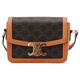 Borsa piccola Celine Triomphe in tela e pelle Tan - Céline