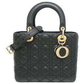 Bolsa Lady Christian Dior em pele de cordeiro preta