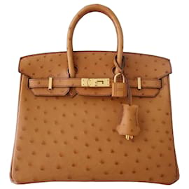Hermès Birkin 25 Couro de Avestruz Cognac