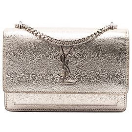 Saint Laurent Gold Mini Metallic Calfskin Monogram Sunset Wallet on Chain