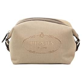 Pouch Prada in tela Canapa beige con logo