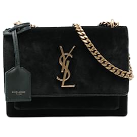 Saint Laurent Green Small Velvet Monogram Sunset Crossbody