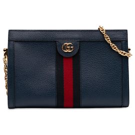 Gucci Blue Small Calfskin Web Ophidia Chain Crossbody
