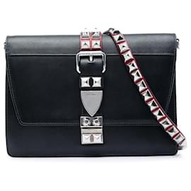 Prada Elektra Crossbody-Tasche aus schwarzem City-Kalbsleder und Saffiano-Leder mit Nieten