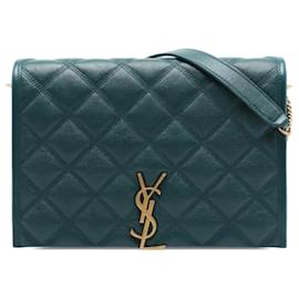 Borsa a tracolla Saint Laurent Becky Mini in pelle di agnello matelassé Verde con catena