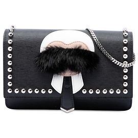 Cartera Karlito con cadena de piel negra con tachuelas Fendi