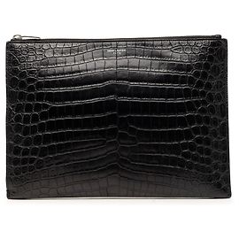 Saint Laurent Porta tablet con zip in pelle goffrata effetto coccodrillo nero