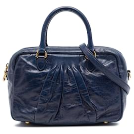 Borsa Satchel Miu Miu Blue Vitello Lux Plissettata