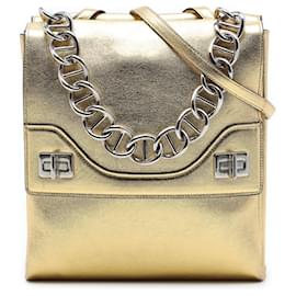 Borsa Satchel Prada in pelle metallizzata oro con doppio lembo e chiusura a rotazione