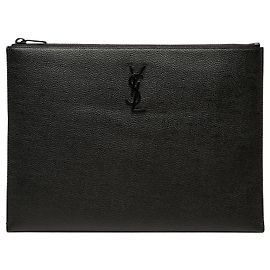 Funda para iPad Saint Laurent Black Grain De Poudre Monogram Monochrome