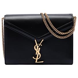 Bolsa Saint Laurent Cassandra com fecho monograma em couro de bezerro liso preto