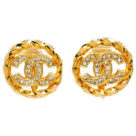 Orecchini a clip Chanel Gold CC placcati oro Strass