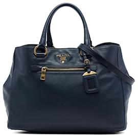 Tote Shopping Prada in pelle di vitello morbida blu