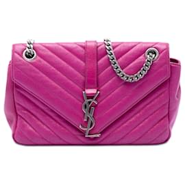 Borsa a tracolla Saint Laurent College Monogram in pelle di pecora chevron rosa taglia Medium