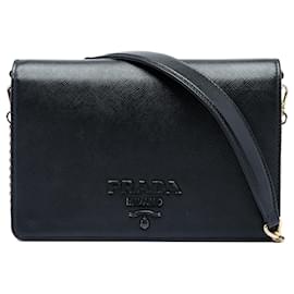 Portafoglio con catena Prada Black Saffiano Lux Monochrome