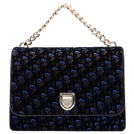 Dior Blue Large Oblique Canvas and Velvet Diorama Flap