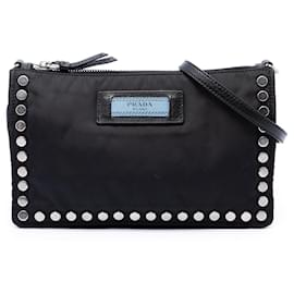 Bolso de hombro Prada Black Tessuto Studded Etiquette