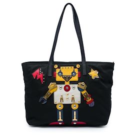 Tote Robot in Tessuto con rifiniture in Saffiano nero Prada